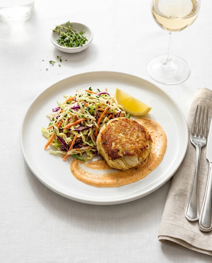 Crab cake with coleslaw