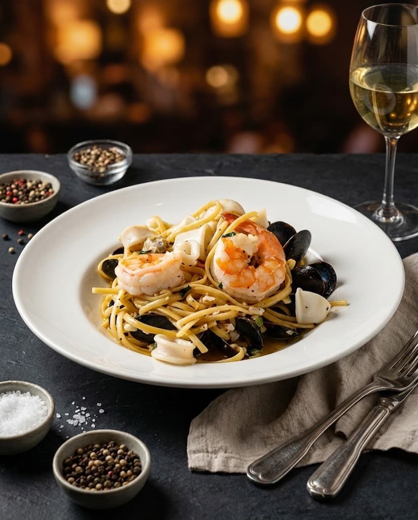 Linguine with mixed seafood