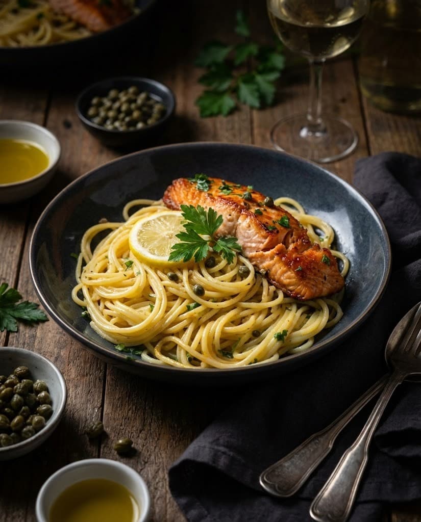 Spaghetti with salmon