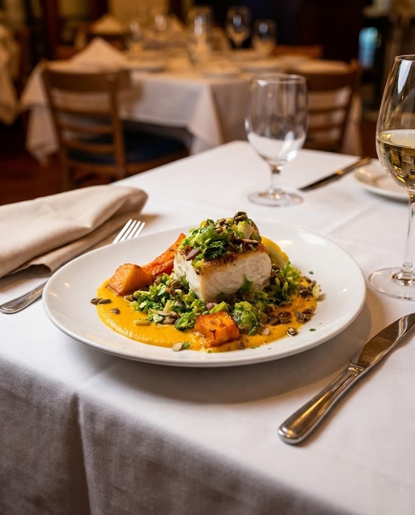 White fish on pumpkin puree